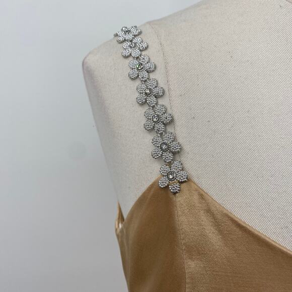 Vintage 90s Jessica McClintock Satin Mini Dress Flower Beaded Straps Champagne 6 - Picture 3 of 15